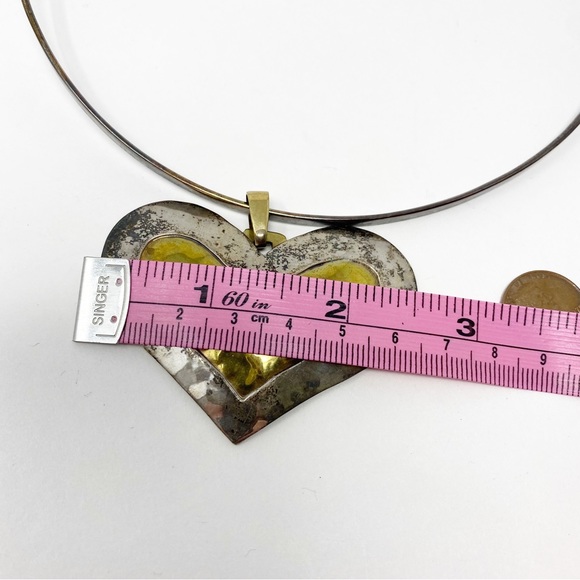 693 Vintage Jeep Collins JBC sterling Silver and Brass Heart Pendant with a Silv - Picture 6 of 11